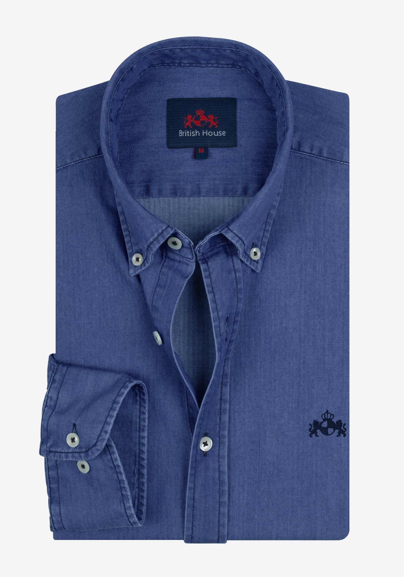 Midnight Blue Washed Herringbone Denim Shirt