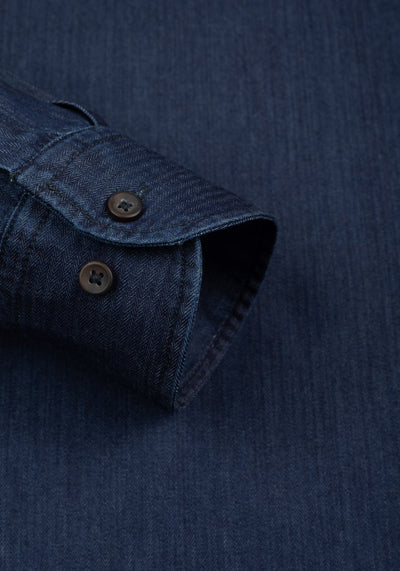 Dusk Blue Washed Herringbone Denim Shirt