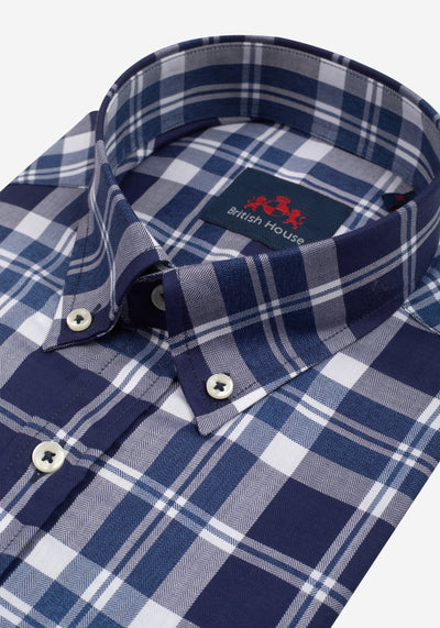 Admiral Navy Checked Herringbone Shirt