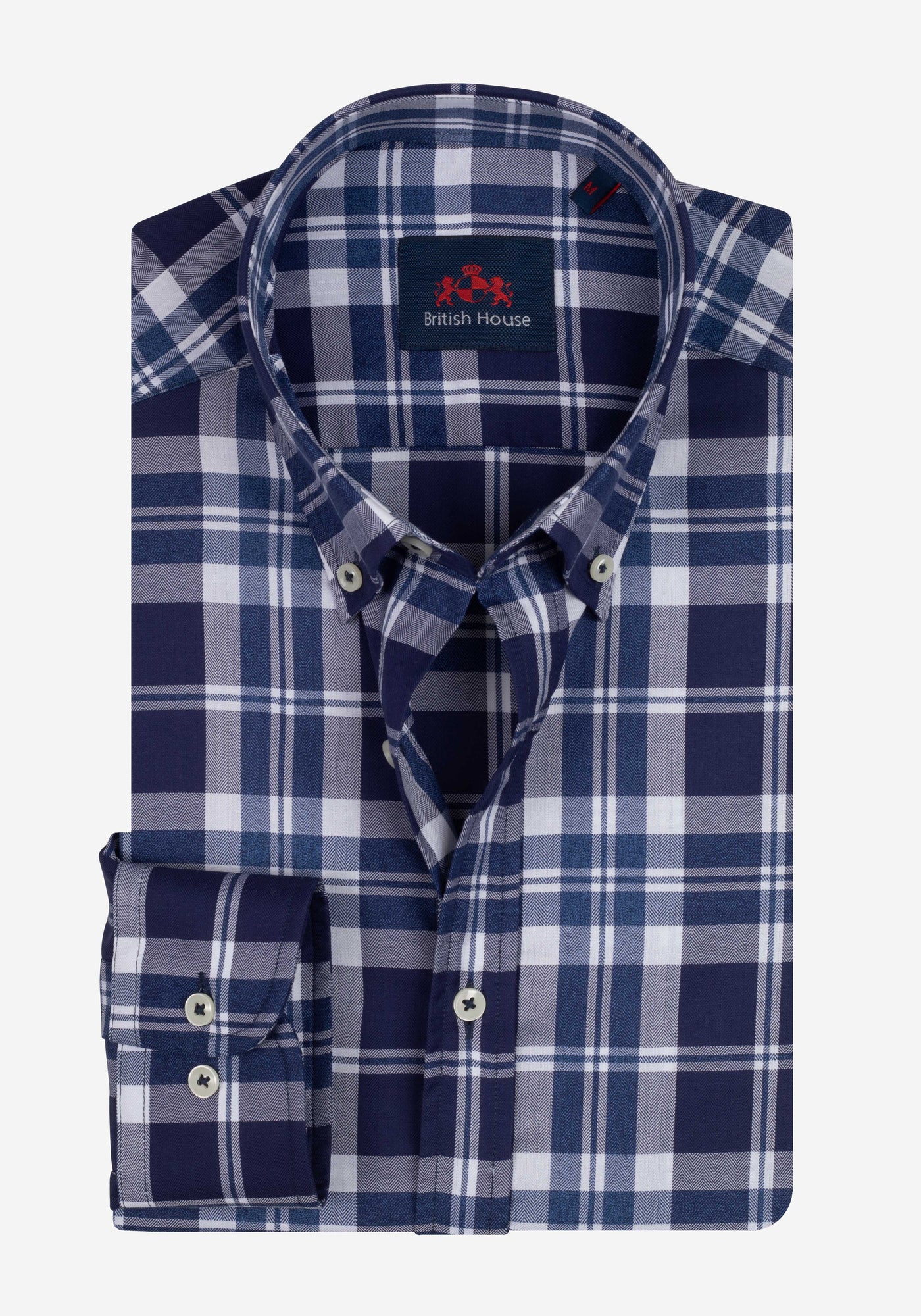 Admiral Navy Checked Herringbone Shirt
