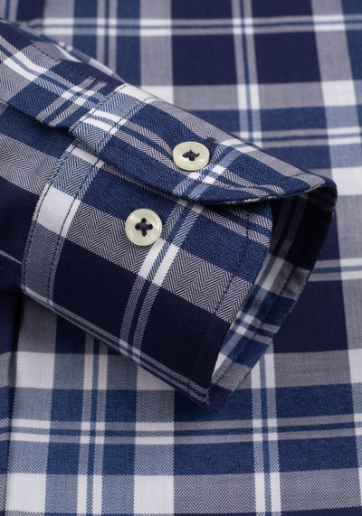 Admiral Navy Checked Herringbone Shirt