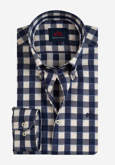 Dusk Navy Checked Signature Twill Shirt