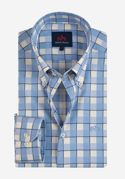 Metallic Sky Blue Checked Signature Twill Shirt