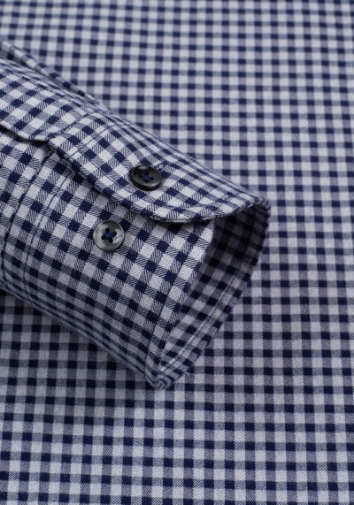 Marine Blue Checked Flannel Twill Shirt
