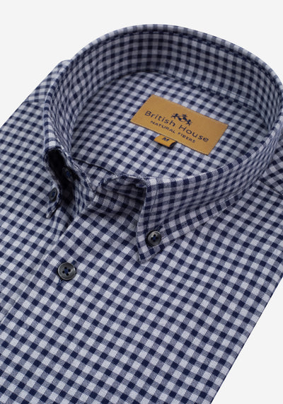 Marine Blue Checked Flannel Twill Shirt