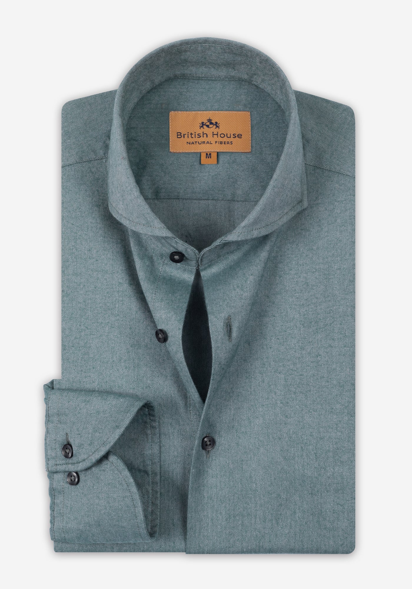 Hazy Green Washed Herringbone Flannel Shirt
