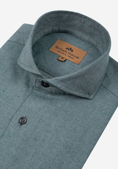 Hazy Green Washed Herringbone Flannel Shirt