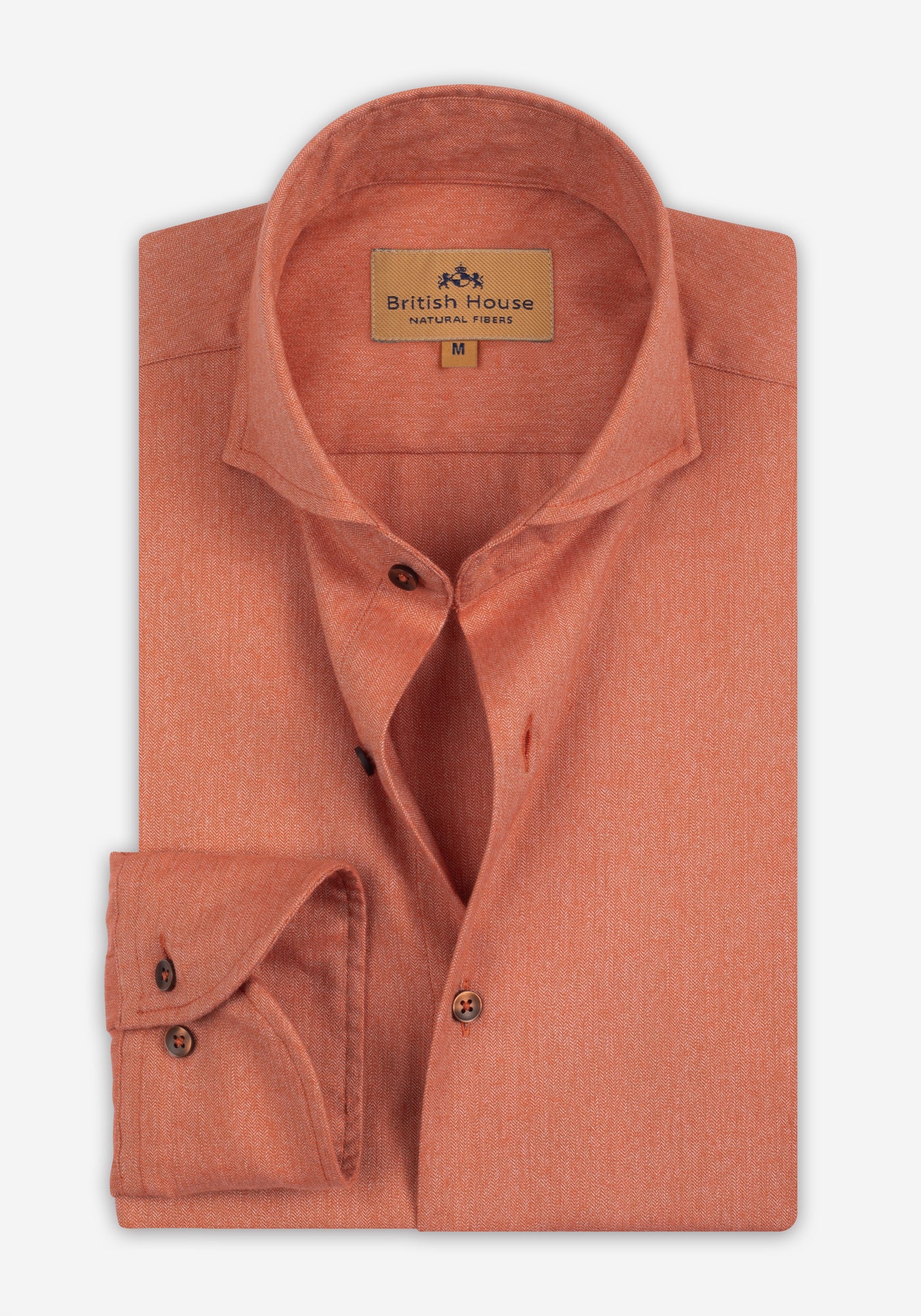 Coral Orange Washed Herringbone Flannel Shirt