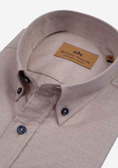 Pale Beige Herringbone Flannel Shirt