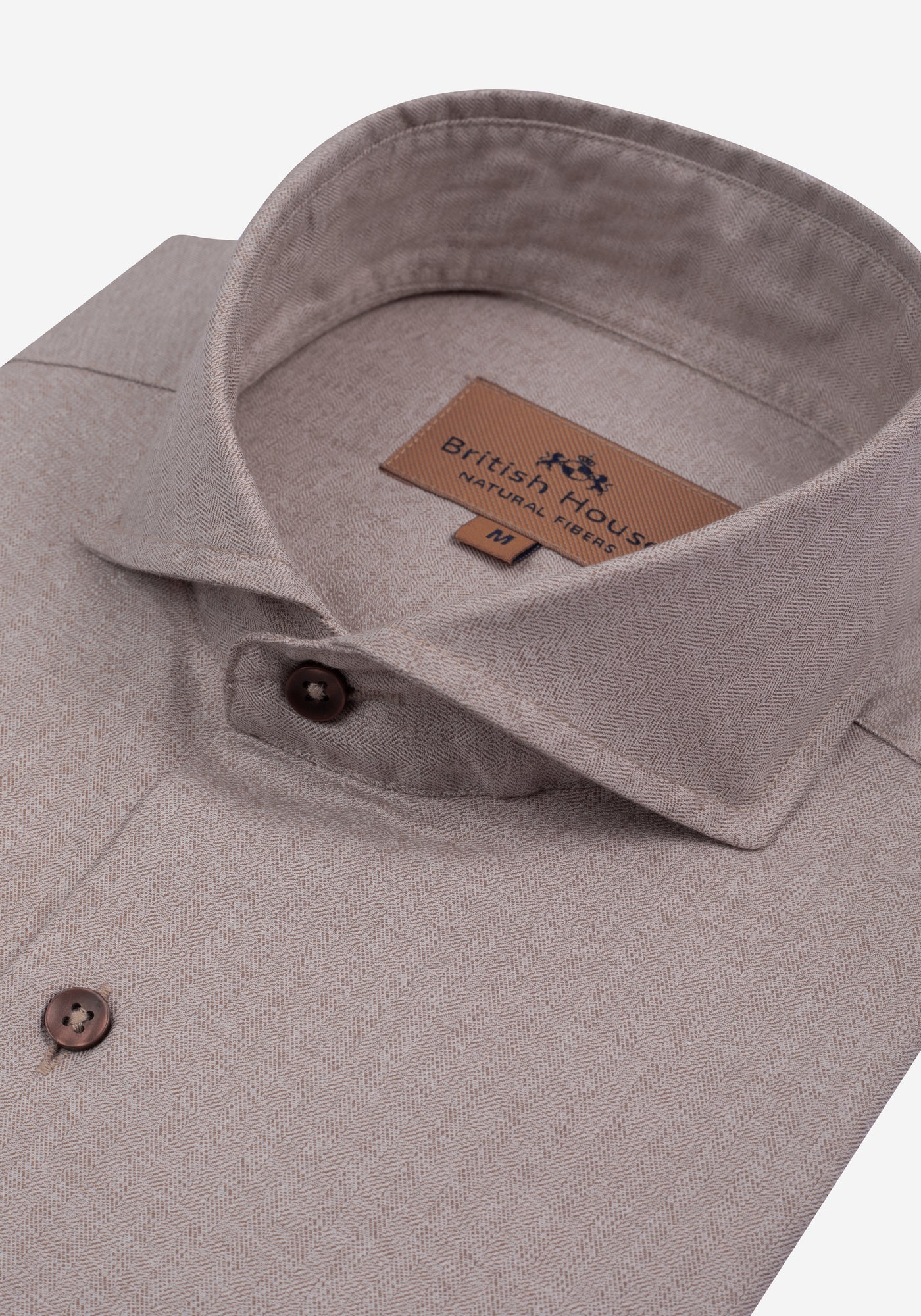 Dull Beige Washed Herringbone Flannel Shirt