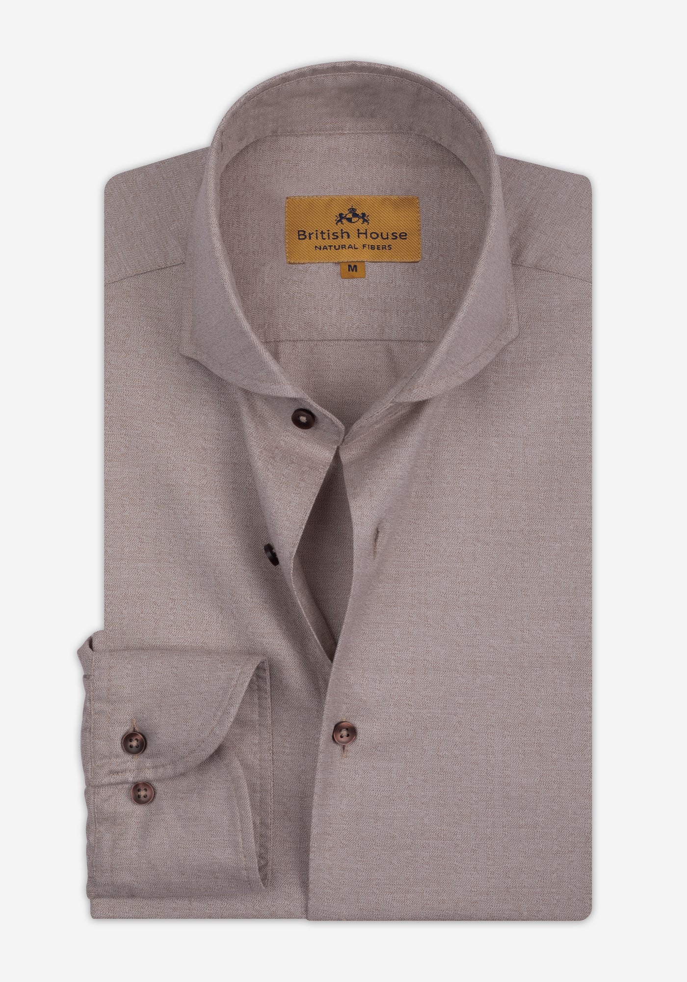 Dull Beige Washed Herringbone Flannel Shirt