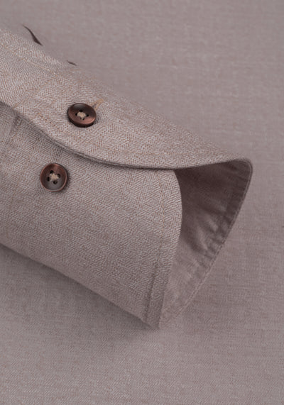 Dull Beige Washed Herringbone Flannel Shirt