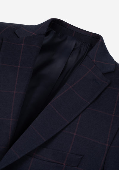 Contemporary Fit Dull Navy Red Checked Blazer