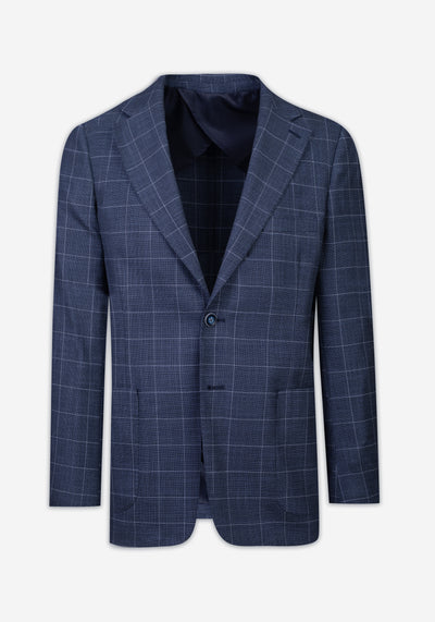 Contemporary Fit Faded Navy Checked Blazer