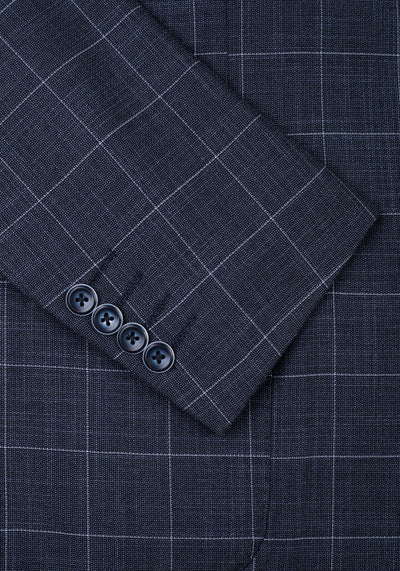 Contemporary Fit Faded Navy Checked Blazer