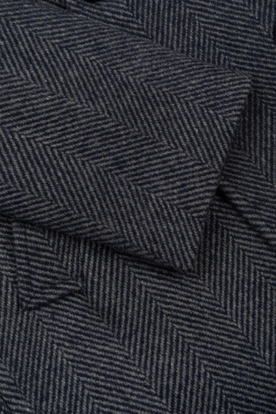 Navy Grizzle Grey Double-Breasted Herringbone Coat