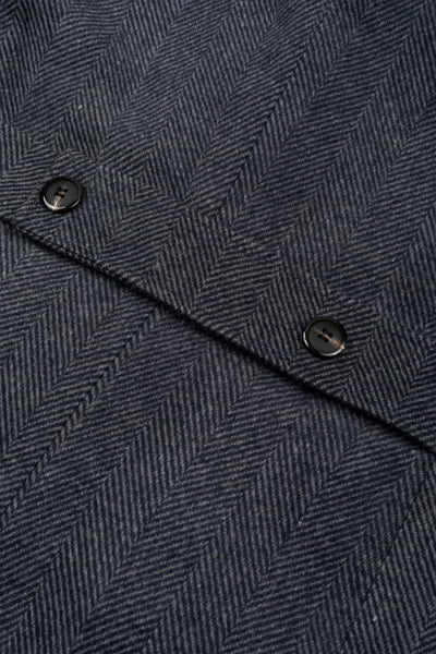 Navy Grizzle Grey Double-Breasted Herringbone Coat