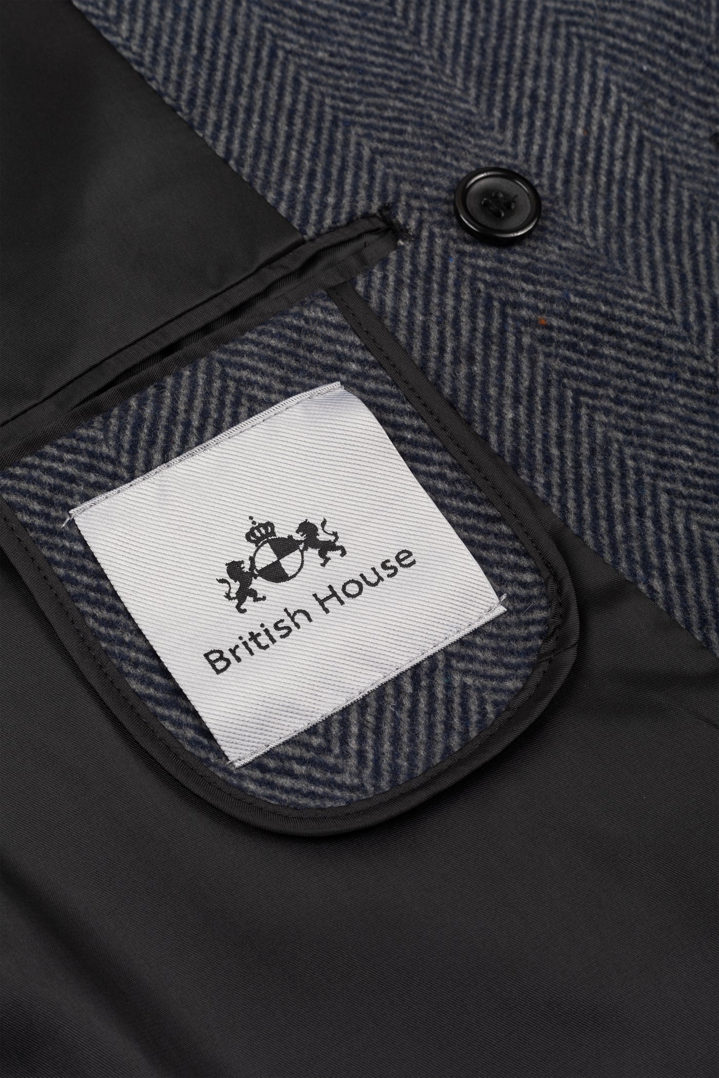 Navy Grizzle Grey Double-Breasted Herringbone Coat