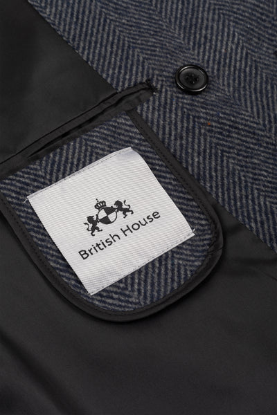 Navy Grizzle Grey Double-Breasted Herringbone Coat