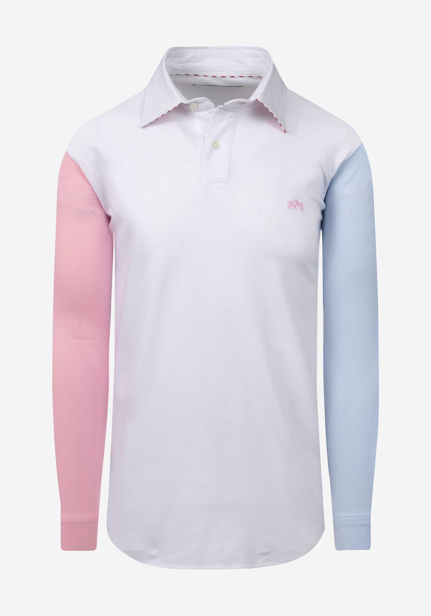 Pearl White Cotton Parti-Colored Polo Shirt - Long Sleeve