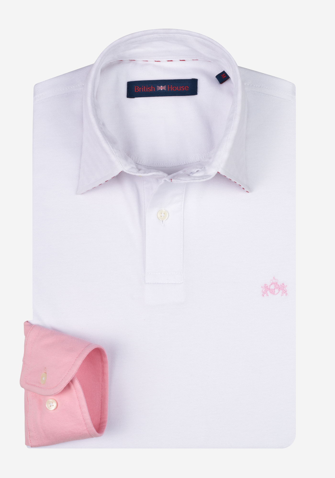 Pearl White Cotton Parti-Colored Polo Shirt - Long Sleeve