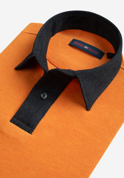 Metallic Orange Dense Cotton Polo Shirt - Long Sleeve