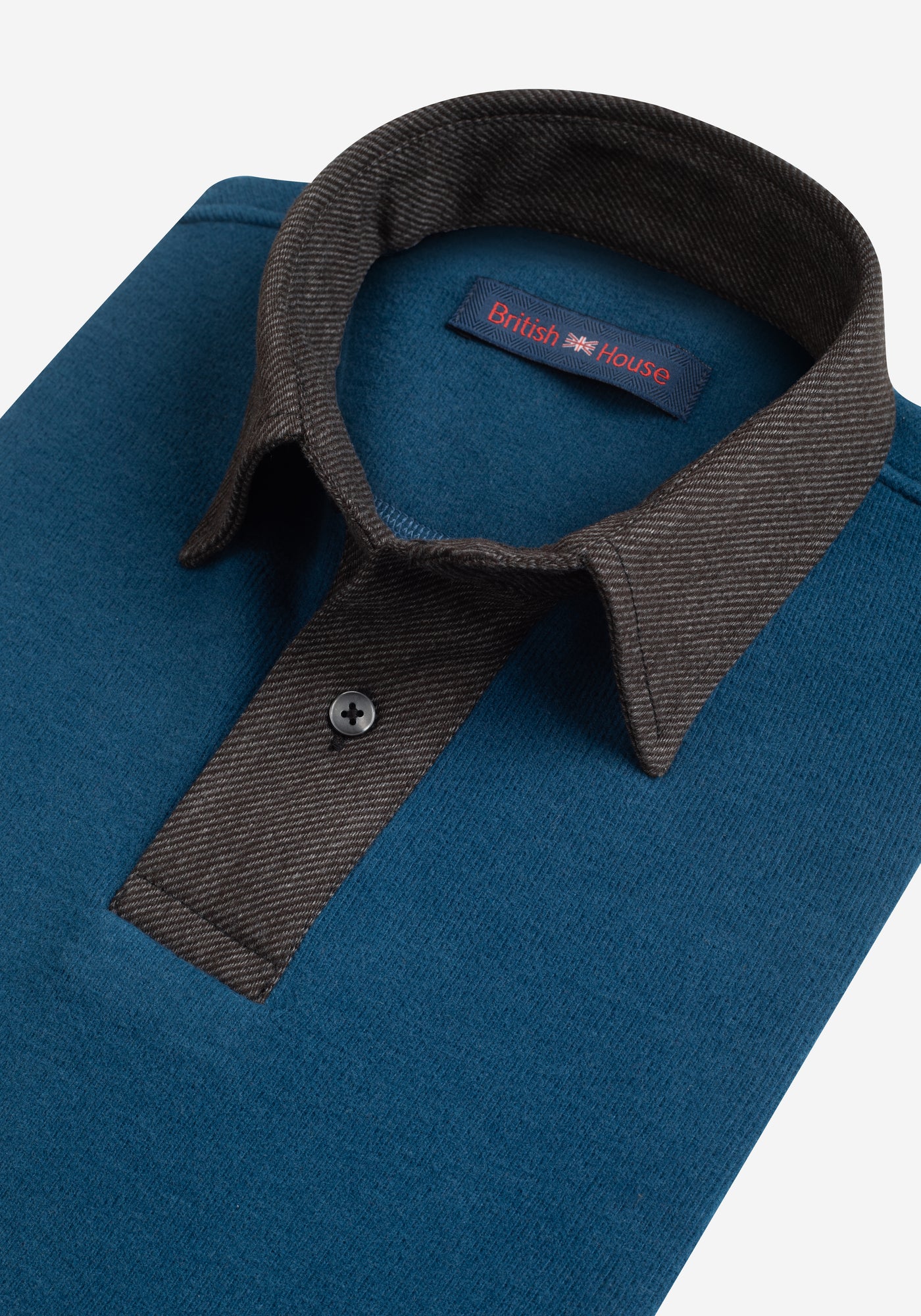 Teal Blue Dense Cotton Polo Shirt - Long Sleeve