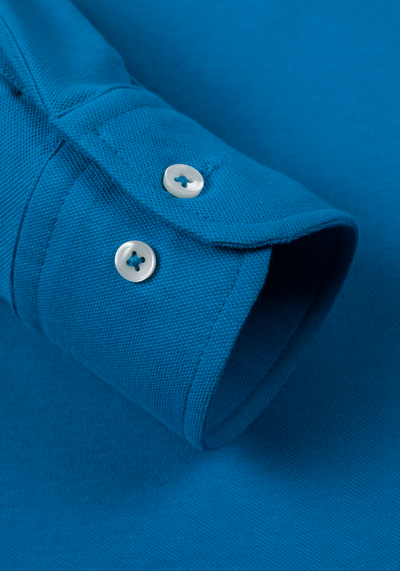 Tropical Blue Cotton Polo Shirt - Long Sleeve