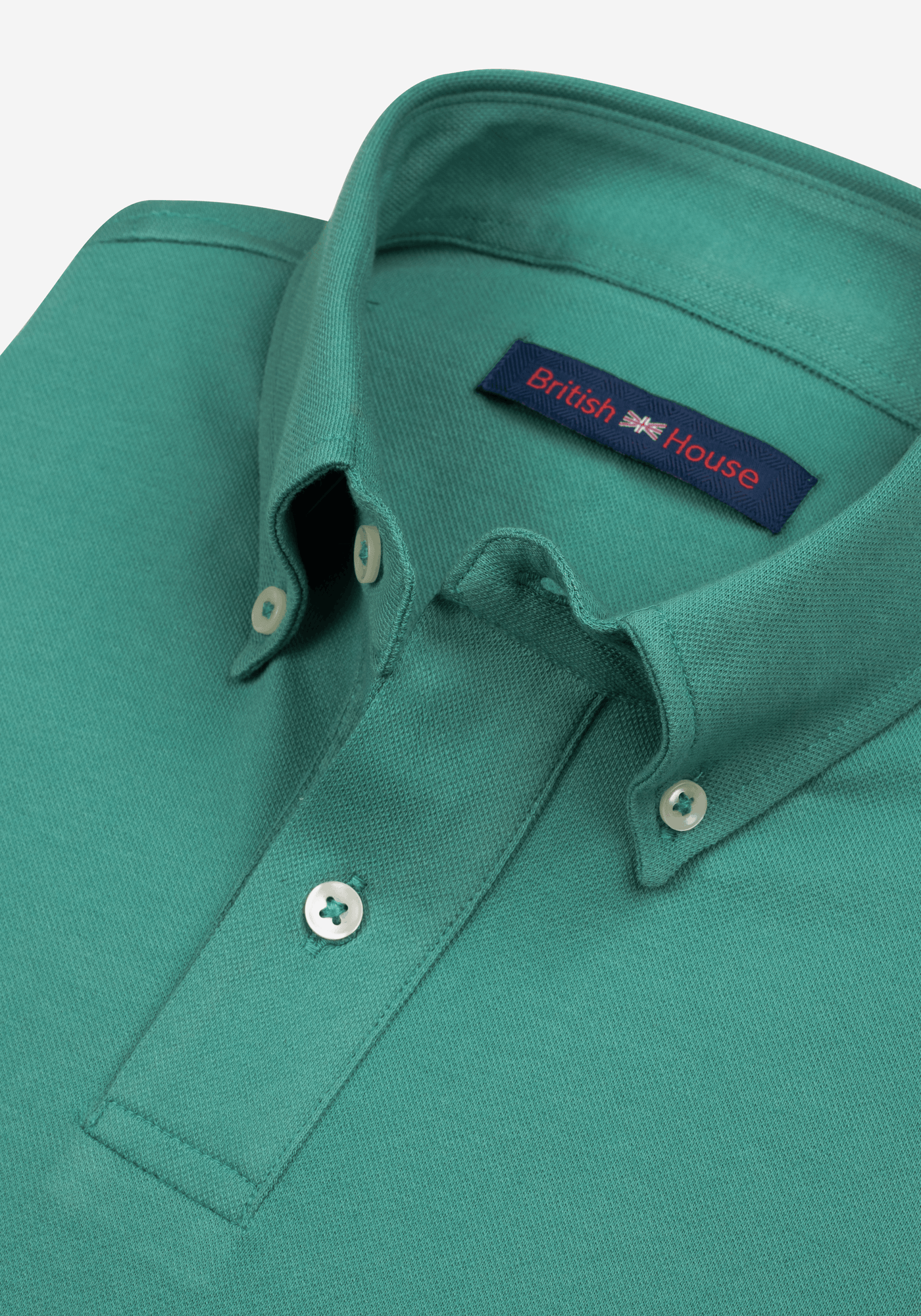 Lunar Green Cotton Polo Shirt - Long Sleeve