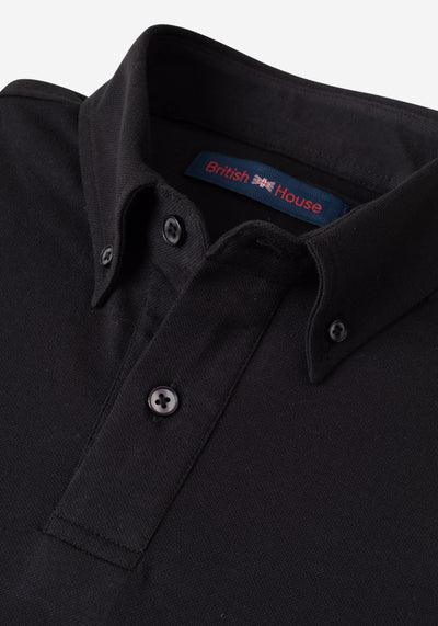 Void Black Cotton Polo Shirt - Long Sleeve