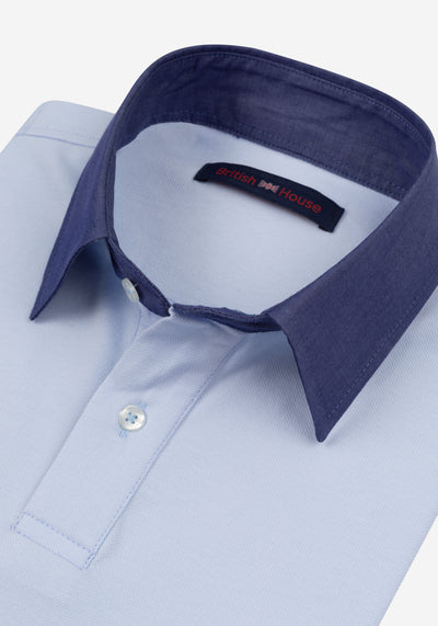Cornflower Blue Cotton Polo Shirt - Long Sleeve