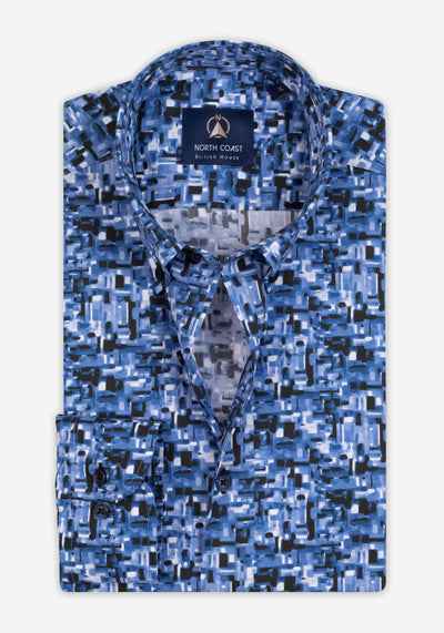 Electric Blue Printed Poplin Shirt