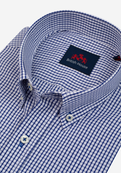 Celestial Navy Checked Poplin Shirt - Short Sleeve