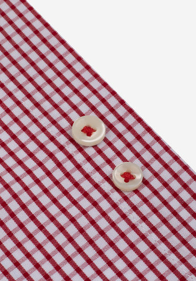 Claret Red Checked Poplin Shirt - Short Sleeve