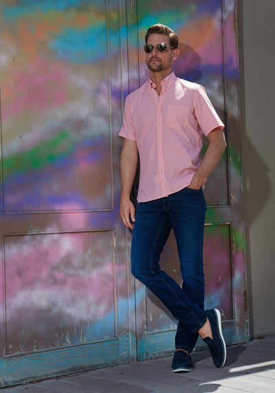 Sunrise Orange Checked Poplin Shirt - Short Sleeve