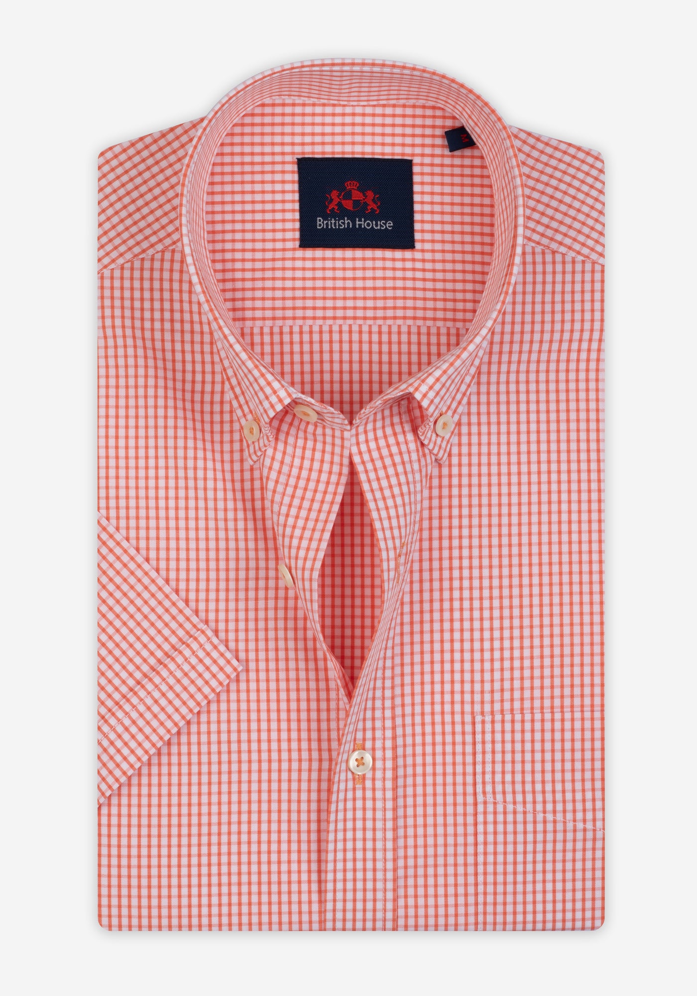 Sunrise Orange Checked Poplin Shirt - Short Sleeve