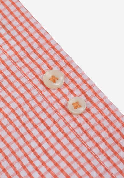 Sunrise Orange Checked Poplin Shirt - Short Sleeve