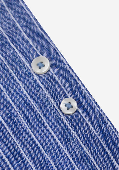 Imperial Blue Stripe Washed Belgian Linen Shirt
