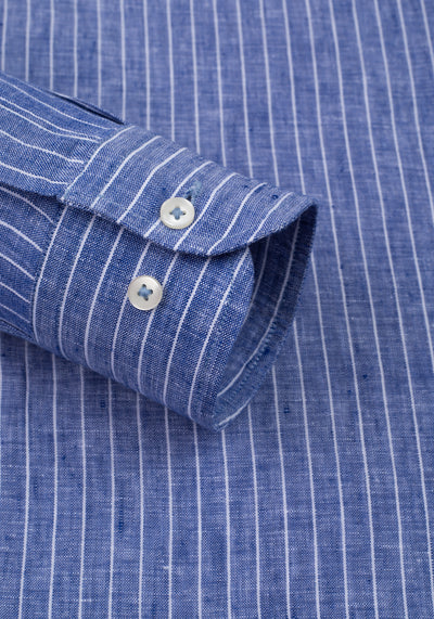 Imperial Blue Stripe Washed Belgian Linen Shirt