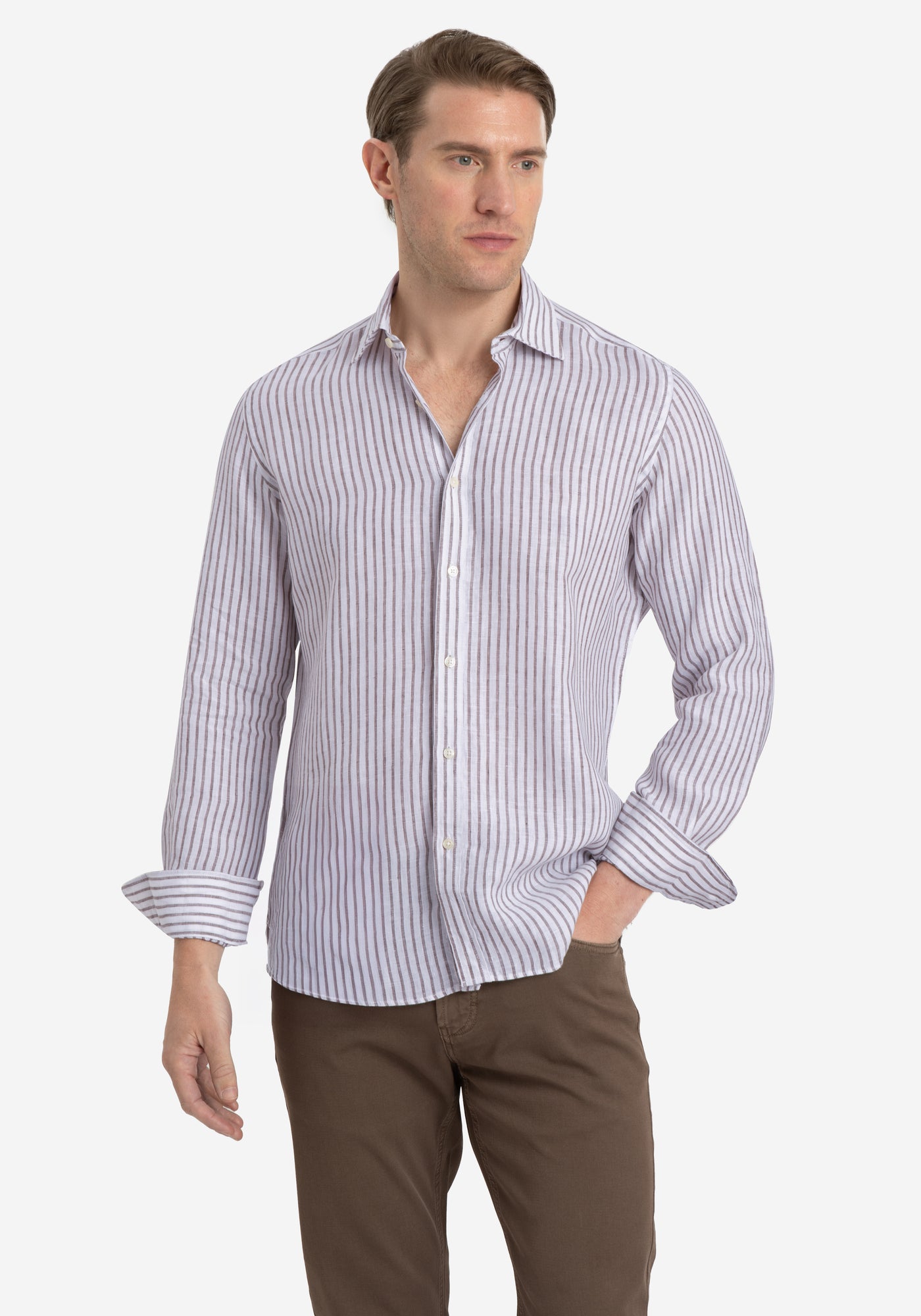 Desert Brown Stripe Washed Belgian Linen Shirt