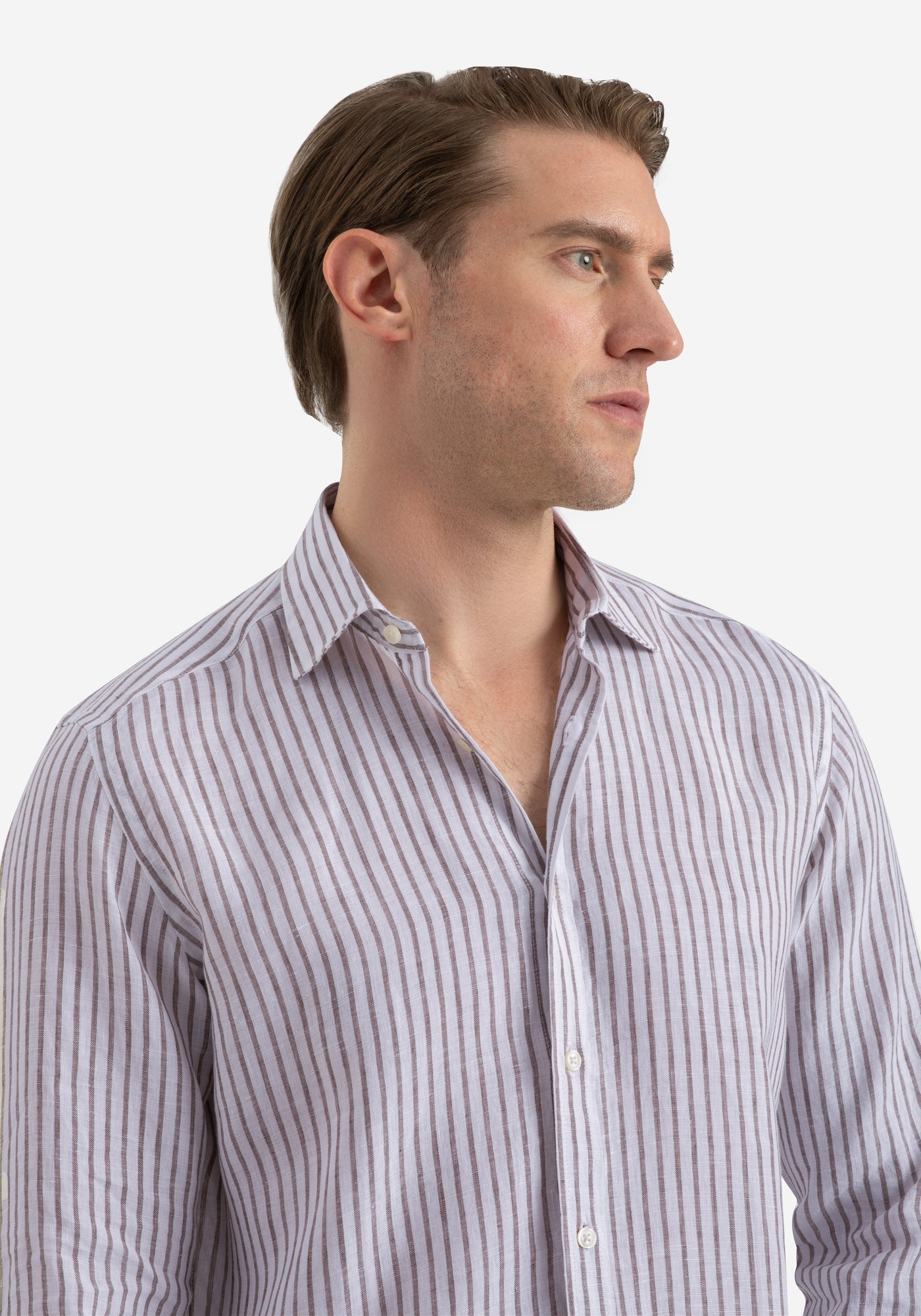 Desert Brown Stripe Washed Belgian Linen Shirt