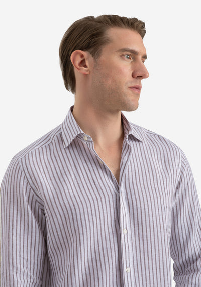 Desert Brown Stripe Washed Belgian Linen Shirt