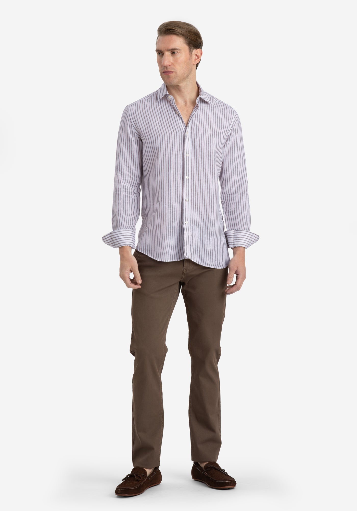 Desert Brown Stripe Washed Belgian Linen Shirt