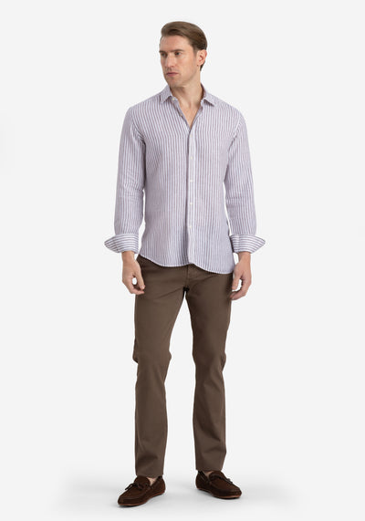Desert Brown Stripe Washed Belgian Linen Shirt