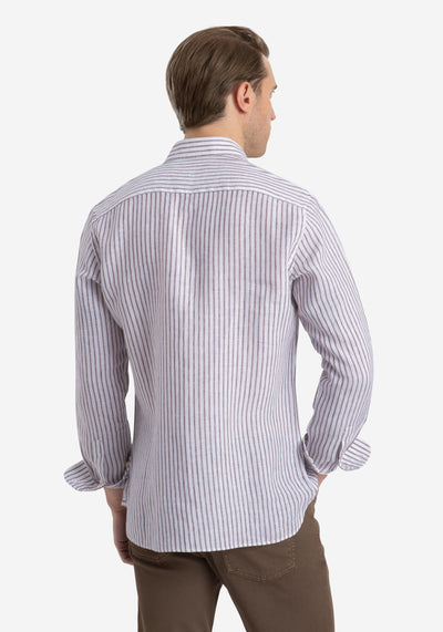 Desert Brown Stripe Washed Belgian Linen Shirt