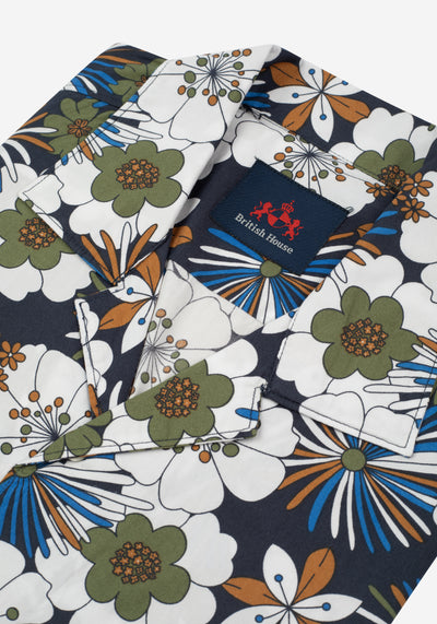 Colorful Floral Poplin Resort Shirt - Short Sleeve