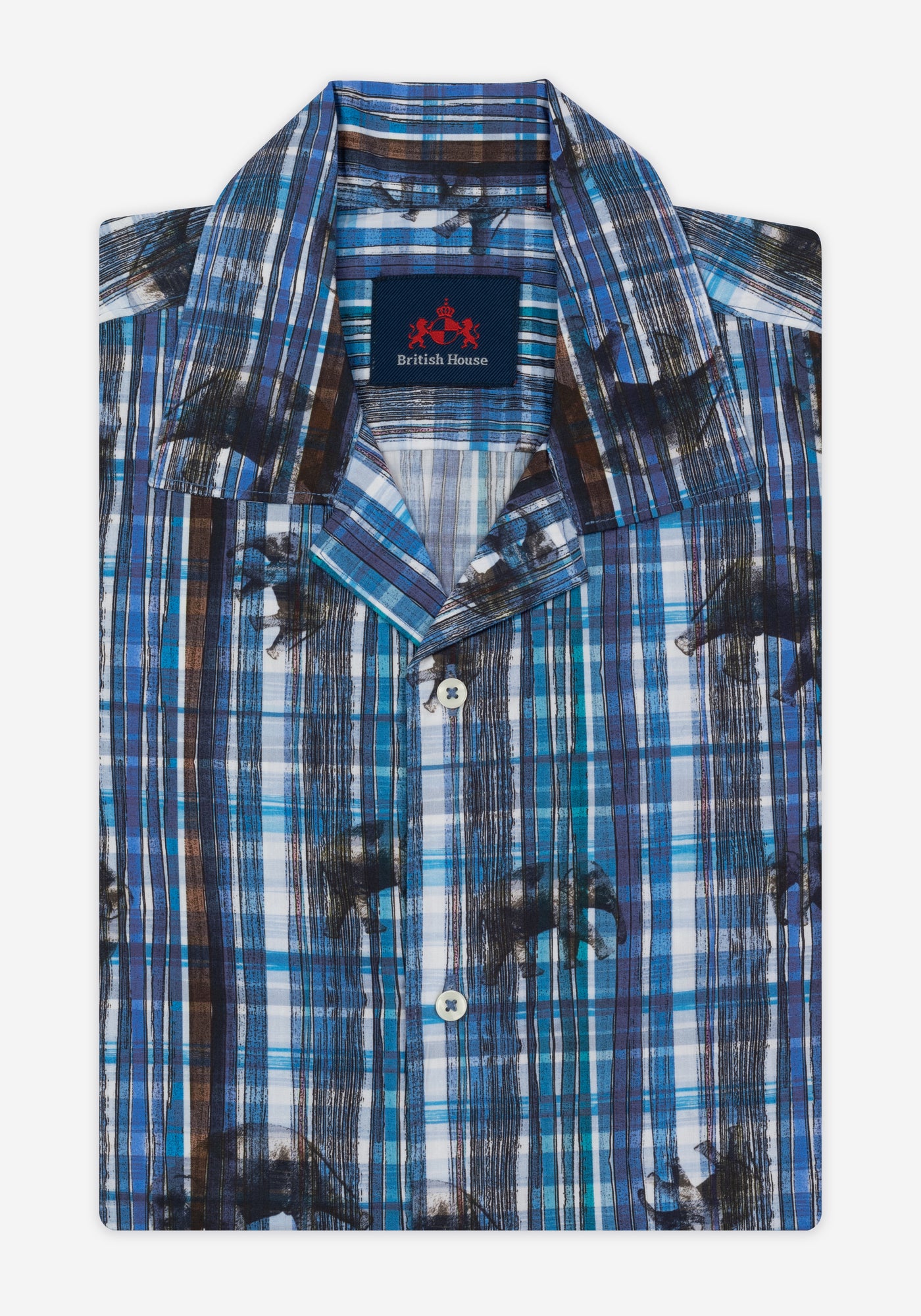 Vivid Blue Printed Poplin Resort Shirt - Short Sleeve