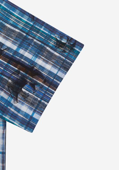 Vivid Blue Printed Poplin Resort Shirt - Short Sleeve
