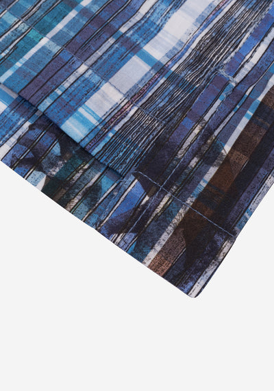 Vivid Blue Printed Poplin Resort Shirt - Short Sleeve