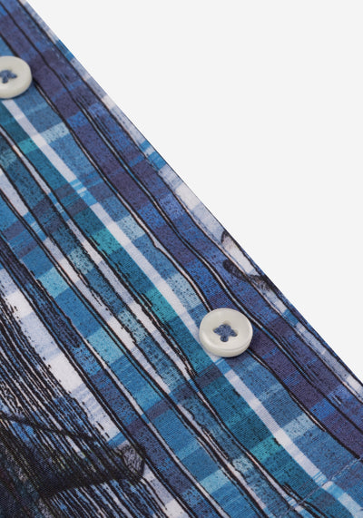 Vivid Blue Printed Poplin Resort Shirt - Short Sleeve